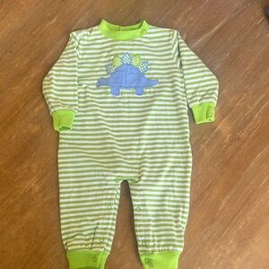 Bailey Boys 9M Green Striped Dinosaur Baby One Piece
